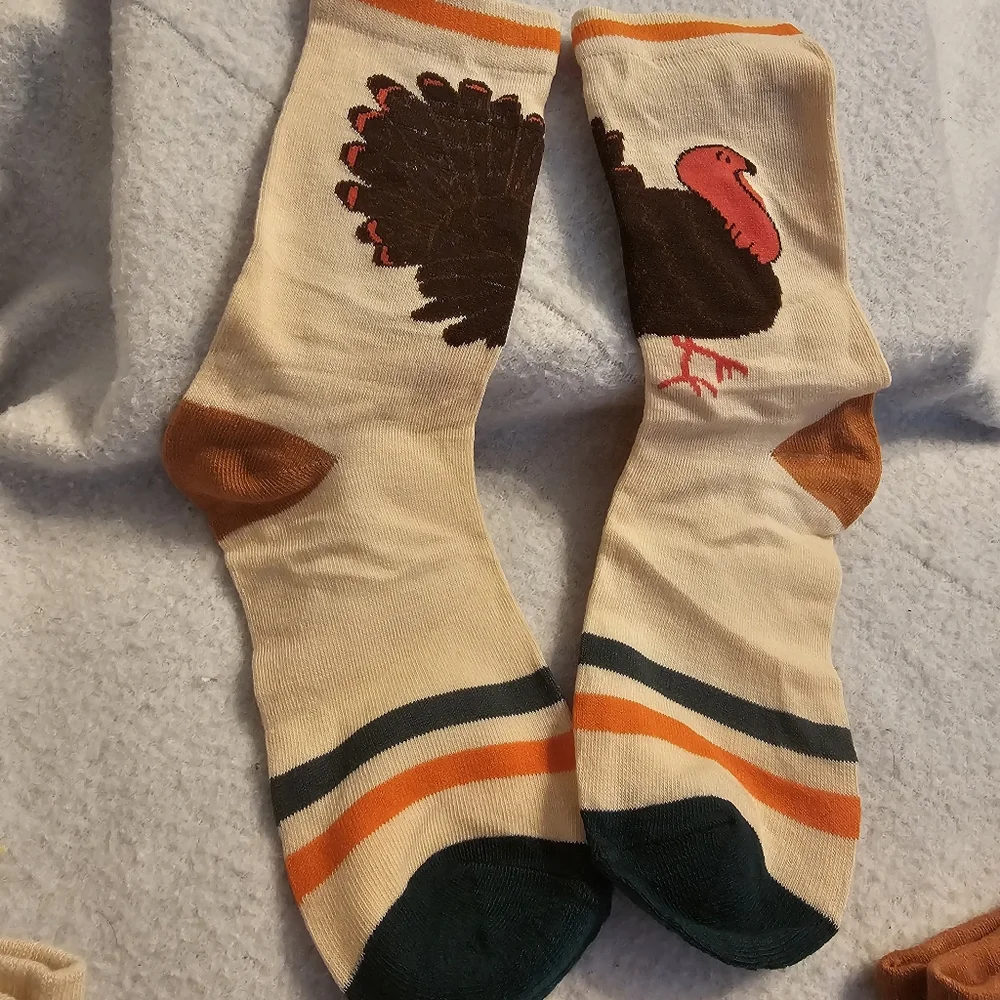 Set Of Three Fall Thanksgiving Turkey New Socks